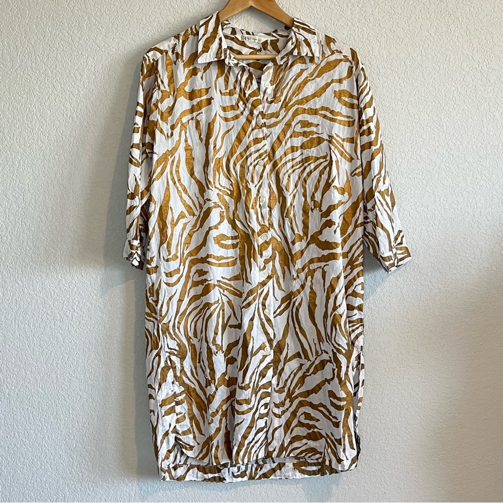 Zebra Print Button Down Indian Top Size L Bohemian Animal Print